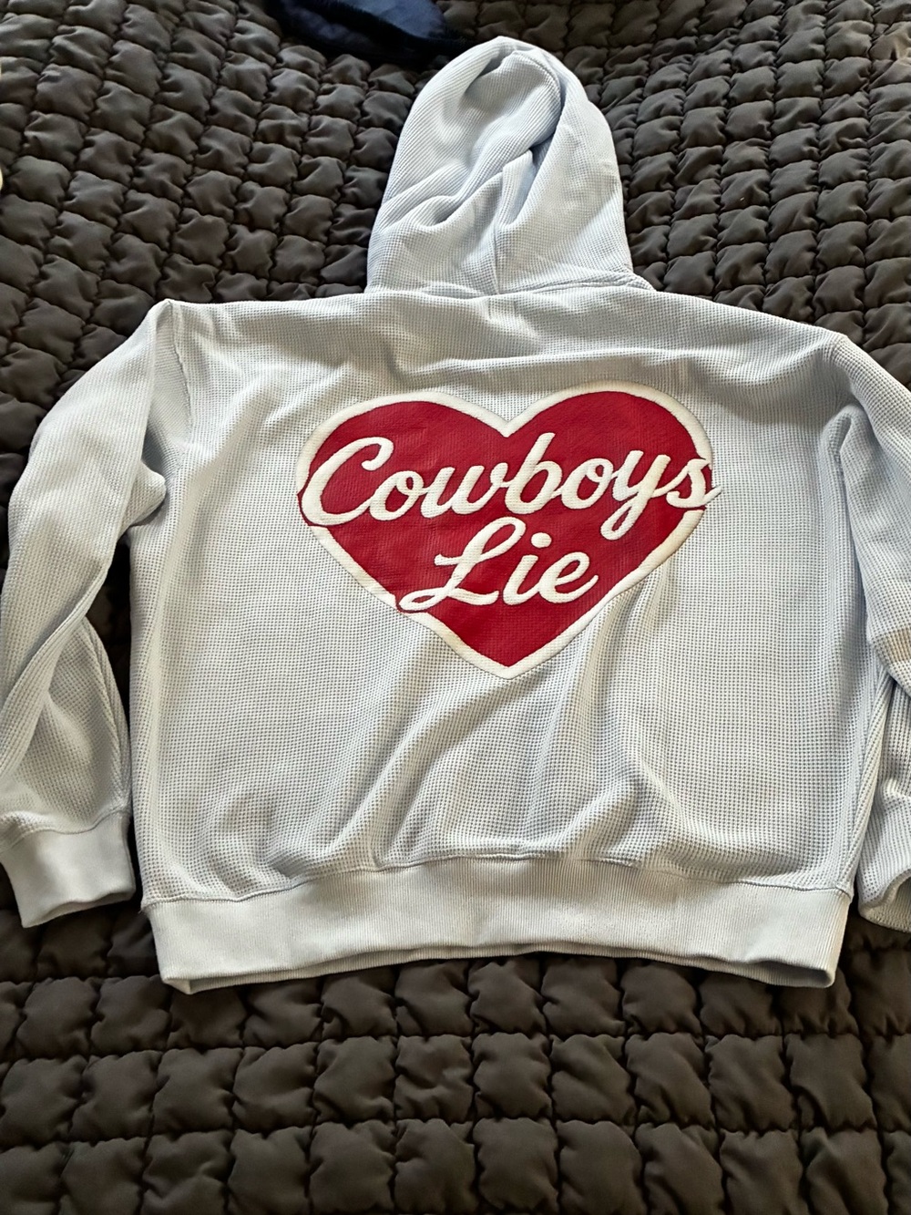 Boys Lie~ Light blue Hoodie with Red Heart 'Cowboys Lie' Graphic and sweatpants